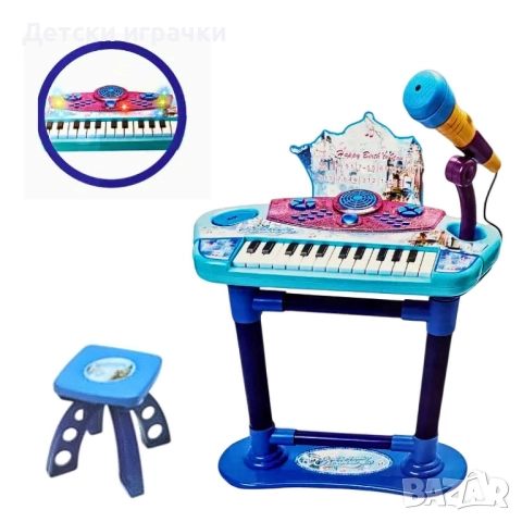 Детско пиано с микрофон и столче, снимка 6 - Музикални играчки - 52826603