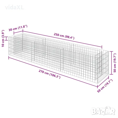 vidaXL Габион повдигната леха, поцинкована стомана, 270x50x50 см, снимка 8 - Саксии и кашпи - 56145968