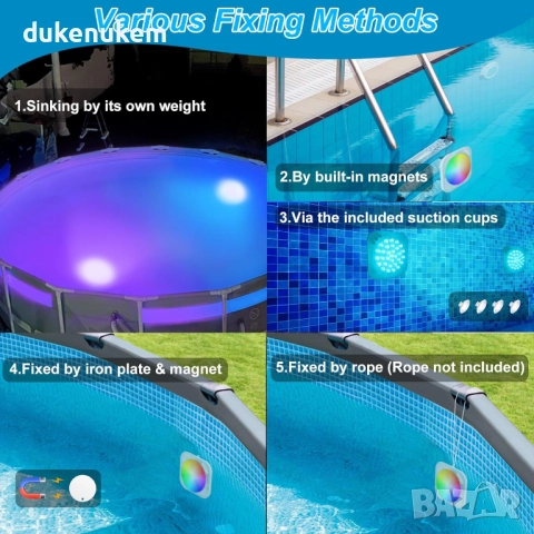 LED осветление за басейн, акумулаторно, RGBW, с дистанционно, снимка 6 - Лед осветление - 52812231