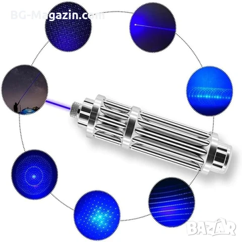 Мощен син акумулаторен лазер 5000mW пойнтер горящ палещ клечка кибрит балон с предпазни очила, снимка 4 - Друга електроника - 51040524