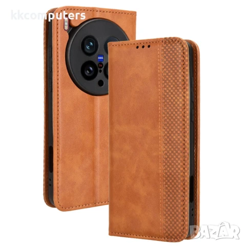 vivo X200 Ultra 5G Кожен Калъф с Поставка и Скрийн Протектор – Черен, Тъмносин, Кафяв, Червен, снимка 4 - Калъфи, кейсове - 50819045