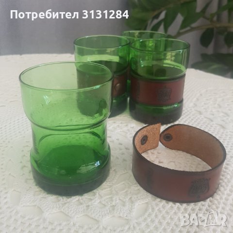Английски зелени чаши за виски с кожа Англия, снимка 6 - Чаши - 41904472