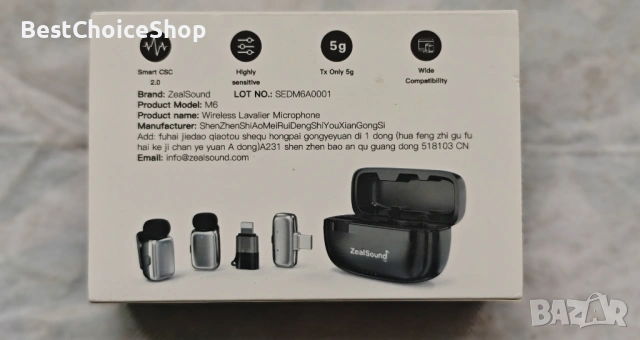 zealsound M6 Мини безжичен лавалер микрофон, лек, с шумопотискане за стрийминг, снимка 3 - Микрофони - 53792278