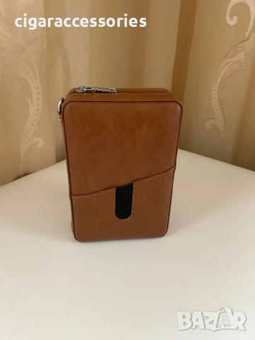 Преносим хумидор от естествена кожа за 6 пури – черен/кафяв, снимка 5 - Табакери - 53005681