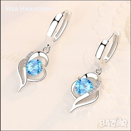 Сребърни обици със син топаз, снимка 3 - Обеци - 40285867