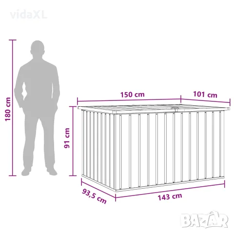 vidaXL Градински сандък за съхранение, сив, 150x101x91 см, снимка 8 - Ракли - 56147657