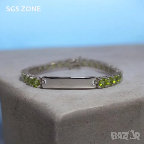 СРЕБЪРНА ГРИВНА 925 С НАТУРАЛЕН ПЕРИДОТ, снимка 3 - Гривни - 52709167