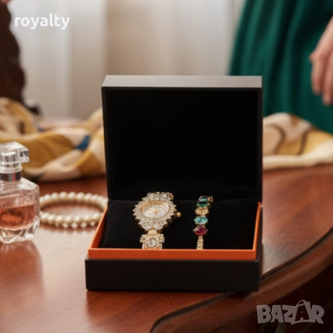 Луксозен дамски комплект – часовник с кристали + гривна с многоцветни камъни, снимка 4 - Дамски - 52122085