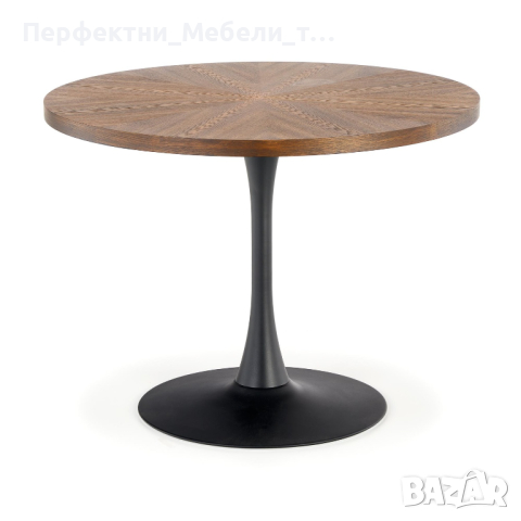 Красива стилна кръгла трапезна маса 100см.-фурнир орех,черен метален крак,ПРОМО!
