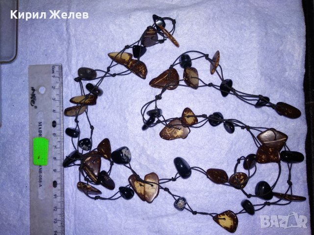 ШАРМАНТНО ХЕНД МЕЙД ВЕЧЕРНО ЛЯТНО АРТ КОЛИЕ ОГЪРЛИЦА от КОКОС и ЧЕРЕН ОНИКС 56541, снимка 2 - Колиета, медальони, синджири - 41761565