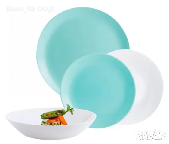Сервиз за хранене в тюркоаз и бяло 