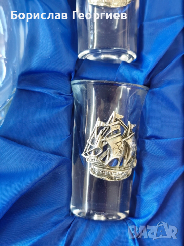 Гарафа за ракия + 6 чаши с кораб, Freitas & Dores Португалия , снимка 7 - Чаши - 52798922