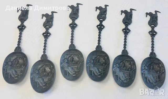 Комплект от 6 броя декоративни лъжици от калай