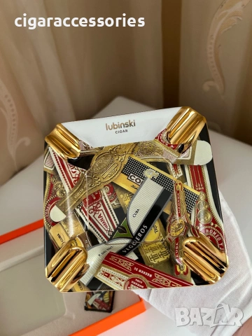Луксозен подаръчен комплект за пури – пепелник, запалка и резачка, снимка 6 - Запалки - 53028087