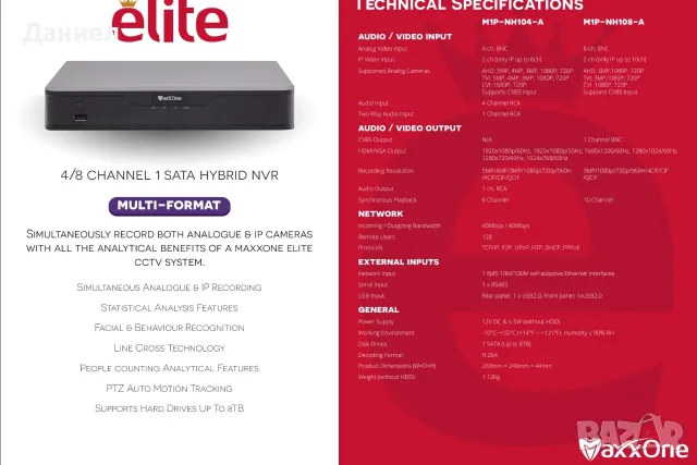 MaxxOne M1P-NH104-A Хибриден DVR/NVR за до 4 аналогови или IP камери, снимка 9 - Комплекти за видеонаблюдение - 56340367