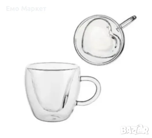 Двустенна стъклена термо чаша във формата на сърце, снимка 5 - Чаши - 48917127