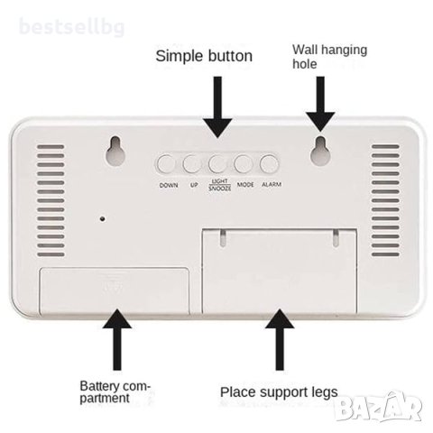 Луксозен дигитален лед настолен часовник светещ в тъмното с термометър, снимка 9 - Други - 42165772