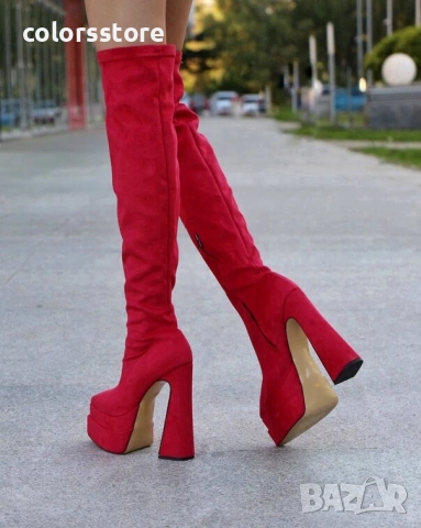 Чизми на ток - маджента велур - YSV2