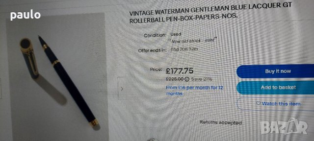 Waterman blue Gentleman Vintage Roler, снимка 4 - Антикварни и старинни предмети - 40953750