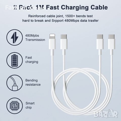 Ново Зарядно устройство за iPhone щепсел и кабел 1 метър Айфон Адаптер, снимка 2 - Аксесоари за Apple - 40022176
