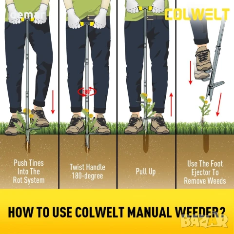 Инструмент за премахване на плевели Colwelt 100 см, с дебел стоманен нокът, снимка 8 - Други - 50444901