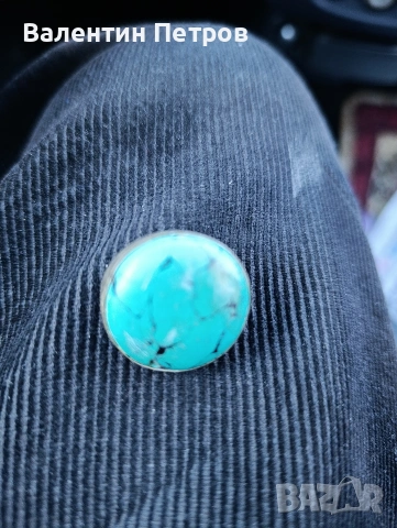 стара сребърна брошка с тюркоаз