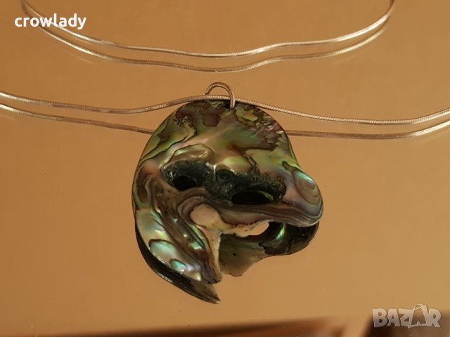 Дизайнерско сребърно колие с цветен седеф от Нова Зеландия, снимка 4 - Колиета, медальони, синджири - 42272161