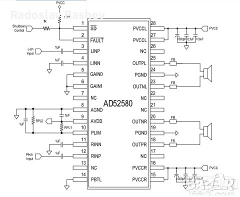AD52580 Аудио усилвател клас D 20w, снимка 4 - Части и Платки - 39689483