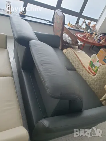 Немски кожен диван за офис/двойка-черна естесвена кожа/регулиращи седалки-подлакътници 200x115x95см, снимка 9 - Дивани и мека мебел - 48414178