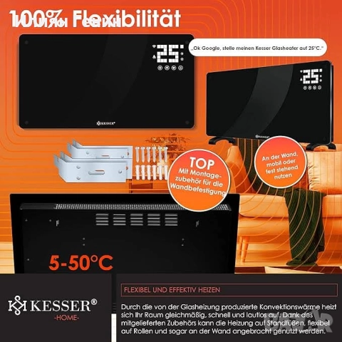 KESSER® Стъклен конвектор, функция за WiFi приложение, снимка 8 - Отоплителни печки - 52047047