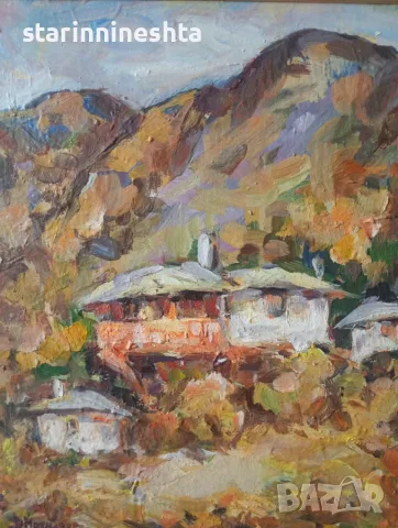Стара картина Възрожденски пейзаж – художник Димитър Михайлов (1930 – 2010), снимка 4 - Антикварни и старинни предмети - 55876727