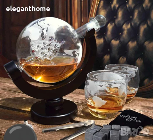 Луксозен комплект декантер с 2 броя чаши