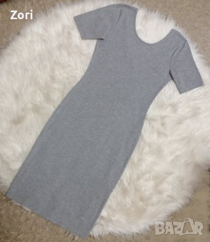 Светлосива рокля по тялото с леко дълбок гръб, снимка 1