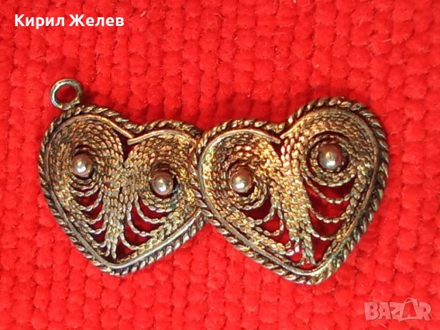 СТАРИННА СРЕБЪРНА ФИЛИГРАННА ВИСУЛКА ДВЕ СЪРЧИЦА РЪЧНА МАЙСТОРСКА РЯДКА ИЗРАБОТКА 31186