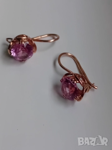 Антикварни  руски златни ажурени обеци с Александрит синтетичен, снимка 6 - Обеци - 52717134