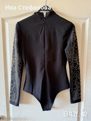 Ново официално черно парти коктейлно боди с декоративни малки капси стил Ким Кардашиян , снимка 2 - Корсети, бюстиета, топове - 46262700