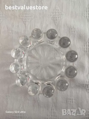 Ретро Масивен Стъклен Прозрачен Пепелник Кръгъл, снимка 2 - Други - 47913844