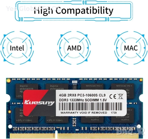 Kuesuny 4GB DDR3 1333MHz RAM за лаптоп SODIMM 204 пина, снимка 4 - Части за лаптопи - 52942750