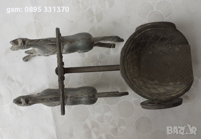 Колесница с 2 коня, кон, стара фигура статуетка пластика украса, снимка 6 - Статуетки - 40728824