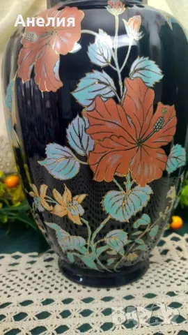 Ваза кобалт с хибискус и колибри, снимка 5 - Декорация за дома - 49736262