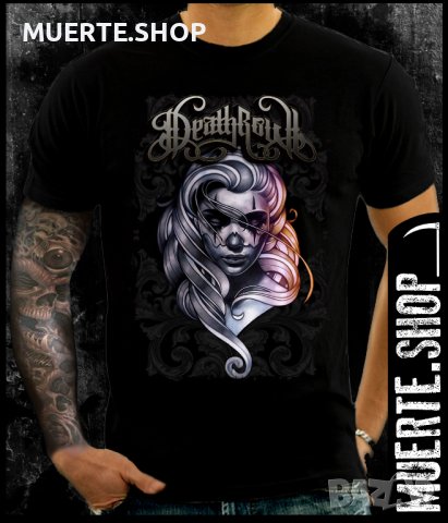 Черна тениска с щампа LA MUERTE DEATHROW, снимка 1 - Тениски - 42674869
