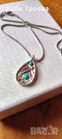 Бохо ретро колие с висулка с тюркоаз-неръждаена стомана ,стандартно закопчаване!, снимка 3 - Колиета, медальони, синджири - 50906573