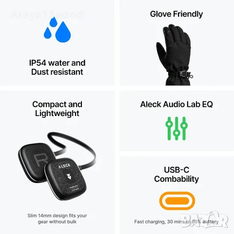 Bluetooth високоговорители за ски каска ALECK Snow Series Pro – 18 ч., микрофон, снимка 9 - Зимни спортове - 55950877