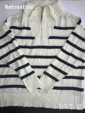 Дамска черно-бяла блузка с яка, снимка 2 - Блузи с дълъг ръкав и пуловери - 53659973