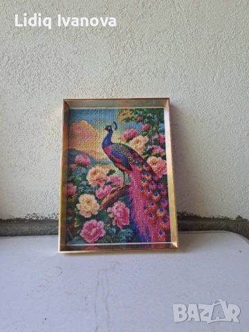 Диамантен гоблен паун-готов и рамкиран, снимка 3 - Гоблени - 50644953