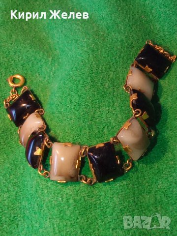 СТАРИННА СКЪПОЦЕННА БРОНЗОВА РЕТРО АРТ ДЕКО ГРИВНА с ДЕБЕЛА ПОЗЛАТА и ШЛИФОВАНИ КАМЪНИ ЯСПИС 38654, снимка 2 - Антикварни и старинни предмети - 41638355