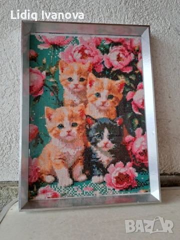 Диамантен гоблен котки-готов и рамкиран, снимка 3 - Гоблени - 50769450
