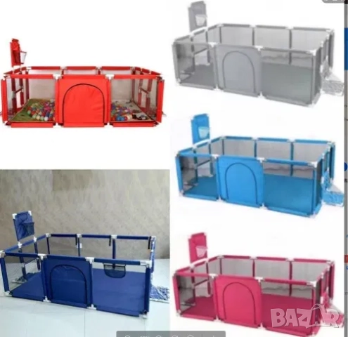 Голяма детска кошара за игра с футболен и баскетболен кош, преграда