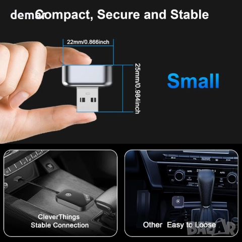 Безжичен CarPlay адаптер за iPhone, кабелен CarPlay към безжичен, Mini USB дизайн, снимка 5 - Аксесоари и консумативи - 51733765