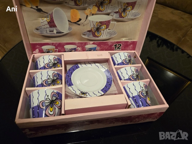 ЯПОНСКИ лилав сервиз с пеперудки за чай/кафе, снимка 3 - Сервизи - 52774718